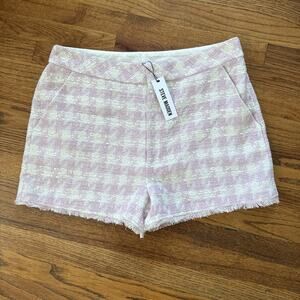 Steve Madden Pink and White Tweed Fringe Hem Shorts